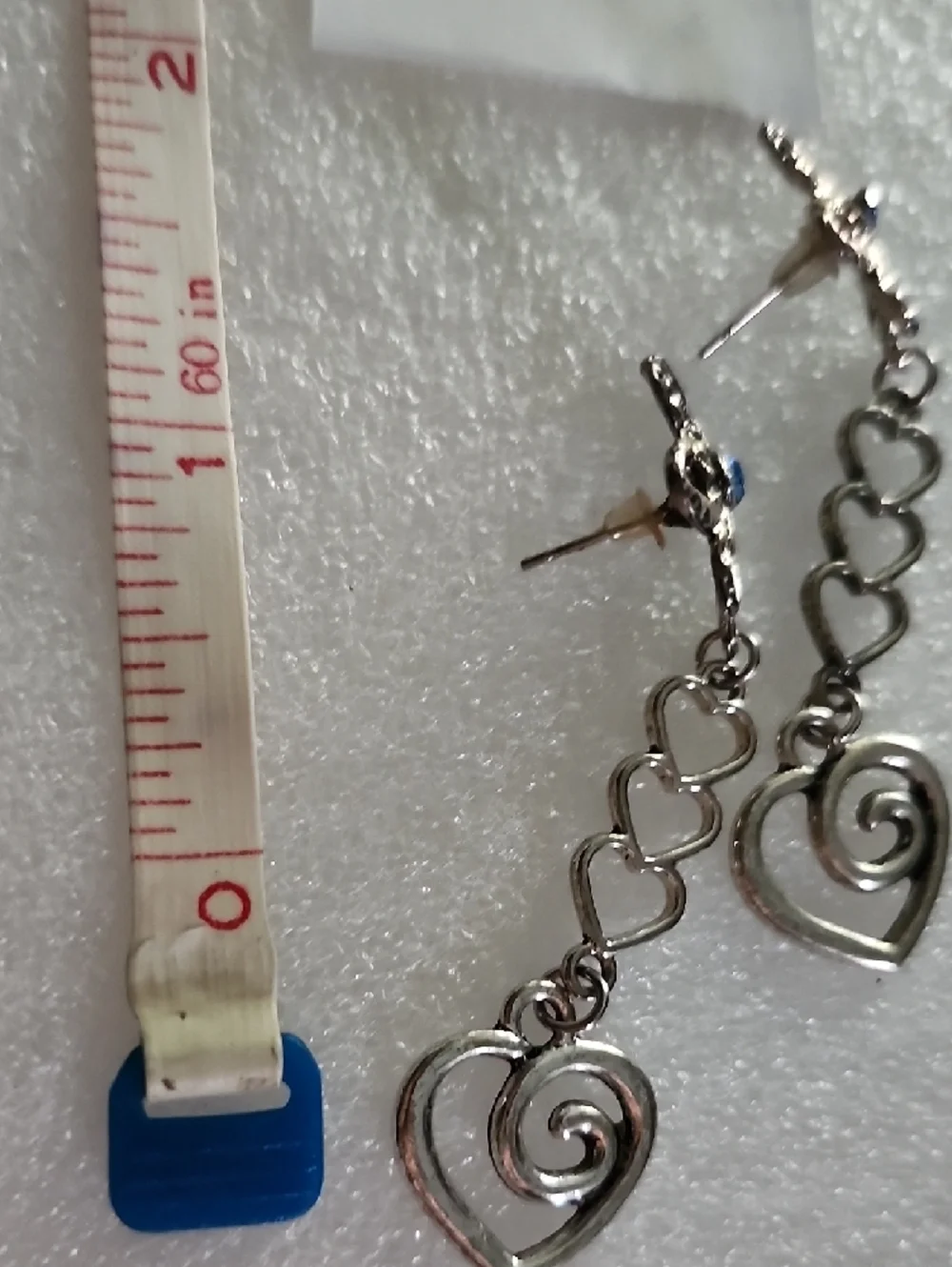 Hand Crafted Silver-Tone Floral & Heart Drop Earrings with Blue Accent